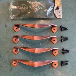 Vintage cabinet Pulls Amerock satin copper chevron handles Hardware set 4 NOS